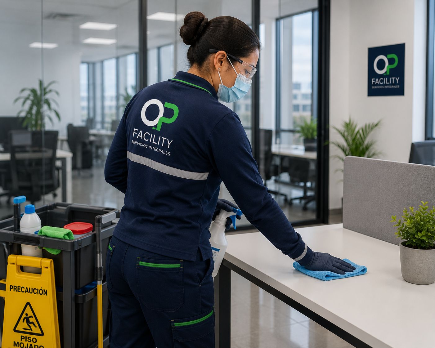 Personal de limpieza OP Facility en oficina corporativa